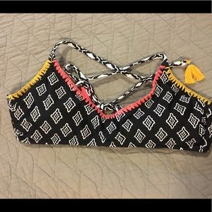 Boho bikini top size large w crochet and tassels